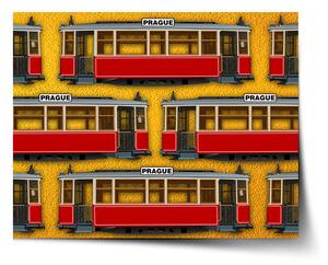 Sablio Plagát Pražské historické električky Žltý Pattern - 90x60 cm