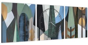 Obraz - Prírodná geometrická abstrakcia II. (s hodinami) (90x30 cm)