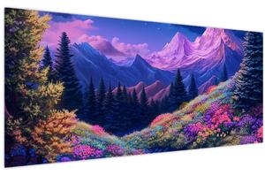 Obraz - Fialová krajina pri úplnku (120x50 cm)