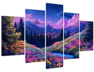 Obraz - Fialová krajina pri úplnku (150x105 cm)