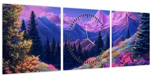 Obraz - Fialová krajina pri úplnku (s hodinami) (90x30 cm)