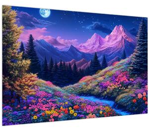 Obraz - Fialová krajina pri úplnku (90x60 cm)