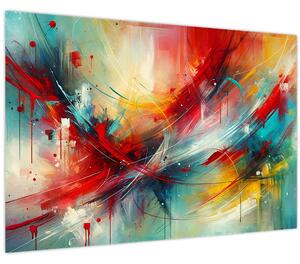 Obraz – Abstrakcia s červenou (90x60 cm)