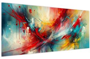 Obraz – Abstrakcia s červenou (120x50 cm)