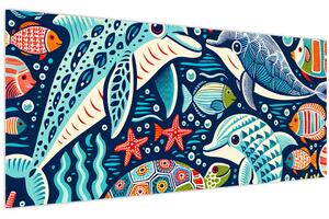 Obraz – Kreslené vodné zvieratká (120x50 cm)