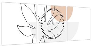 Obraz - Line art kvety N⁰3 (s hodinami) (90x30 cm)