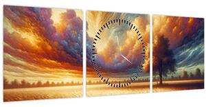 Obraz – Strom na poli (s hodinami) (90x30 cm)