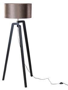 Stojacia lampa čierna s hnedým zamatovým tienidlom 50 cm - Puros