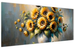 Obraz – Váza so slnečnicami (120x50 cm)