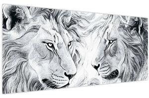 Obraz - Kreslené levie hlavy (120x50 cm)