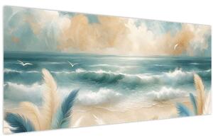 Obraz – Maľovaná pláž v jemných farbách (120x50 cm)