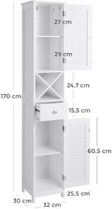 VASAGLE Kúpeľňová skrinka vysoká úzka biela 32 x 170 x 30 cm