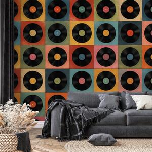 Tapeta retro vinylové platne na farebnom pozadí