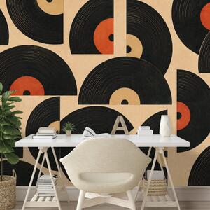 Tapeta retro vinylové platne na béžovom pozadí