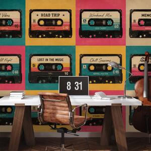 Tapeta retro farebné audiokazety