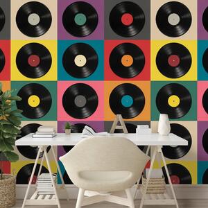 Tapeta retro vinylové platne na farebnom pozadí