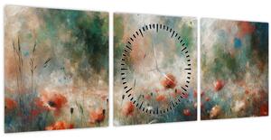 Obraz – Abstrakcia poľa s makmi (s hodinami) (90x30 cm)
