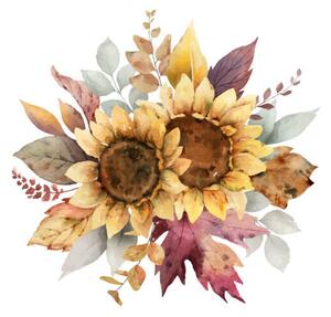 Fotografia Watercolor vector autumn bouquet with sunflower,, ElenaMedvedeva