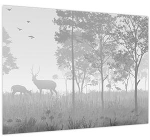 Obraz - Lúka s jeleňami (70x50 cm)