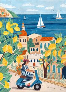 Ilustrácia Travel poster woman on the Amalfi coast, Lorenzo A Roe