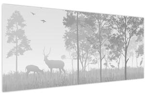 Obraz - Lúka s jeleňami (120x50 cm)