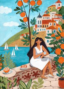 Ilustrácia Travel poster woman in Mediterranean coast, Caroline Bonne Muller