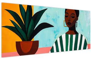 Obraz - Žena s kvetinou (120x50 cm)