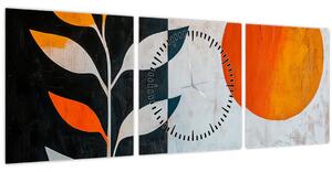 Obraz - Abstrakcia rastliny a slnka (s hodinami) (90x30 cm)
