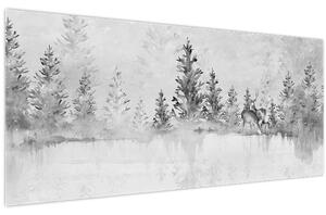 Obraz - Jelene pri jazere (120x50 cm)
