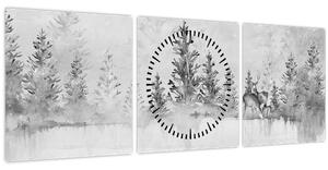 Obraz - Jelene pri jazere (s hodinami) (90x30 cm)