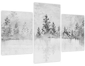 Obraz - Jelene pri jazere (90x60 cm)
