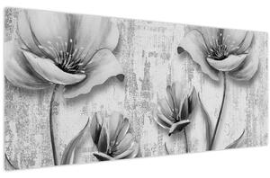 Obraz - Čiernobiele kvety na pozadí (120x50 cm)