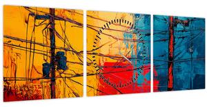 Obraz - Abstraktné elektrické vedenie (s hodinami) (90x30 cm)