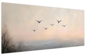 Obraz - Hejno vtákov (120x50 cm)