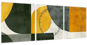 Obraz - Abstrakcia v olivovej farbe (s hodinami) (90x30 cm)