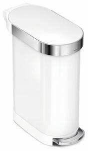 Úzky oválny pedálový kôš 45 l, biela oceľ, biela