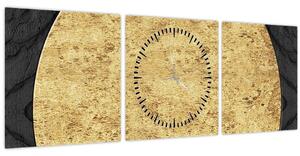 Obraz - Zlatá štruktúra N⁰2 (s hodinami) (90x30 cm)