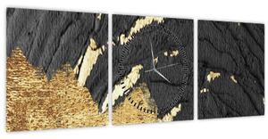 Obraz - Zlatá štruktúra N⁰1 (s hodinami) (90x30 cm)