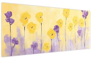 Obraz - Fialové a žlté kvietky (120x50 cm)