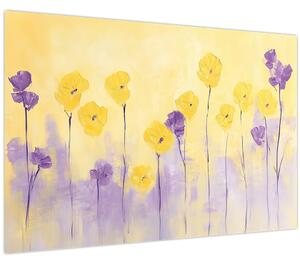 Obraz - Fialové a žlté kvietky (90x60 cm)