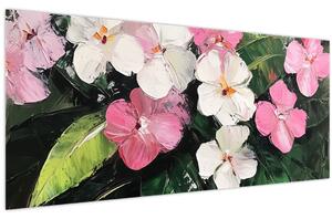 Obraz - Ružové a biele kvety (120x50 cm)