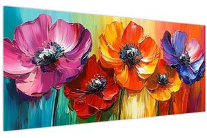 Obraz - Päť pestrofarebných kvetov (120x50 cm)