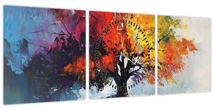 Obraz - Pestrofarebný strom (s hodinami) (90x30 cm)