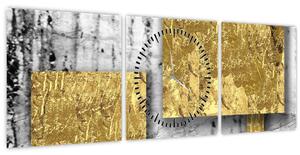 Obraz - Zlaté štvorce N⁰3 (s hodinami) (90x30 cm)
