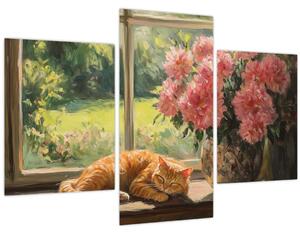 Obraz - Mačka na okne (90x60 cm)