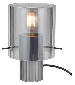 Stolná lampa Riffelini, výška 22 cm, dymovo sivá, sklo