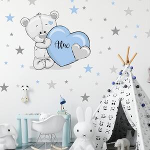 Nálepky do detskej izby - Medvedík s hviezdami v modrej farbe