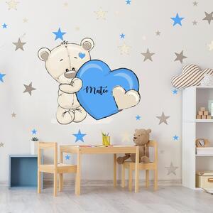 Chlapčenská nálepka na stenu - Maco s modrými hviezdami a srdiečkom