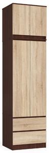 Ak furniture Šatníková skriňa s nástavcom Star 60 cm wenge/dub sonoma