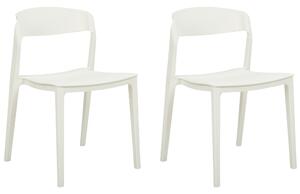 Sada 2 jedálenských stoličiek biela plastová bez opierok rúk stohovateľné stoličky moderný dizajn jedáleň